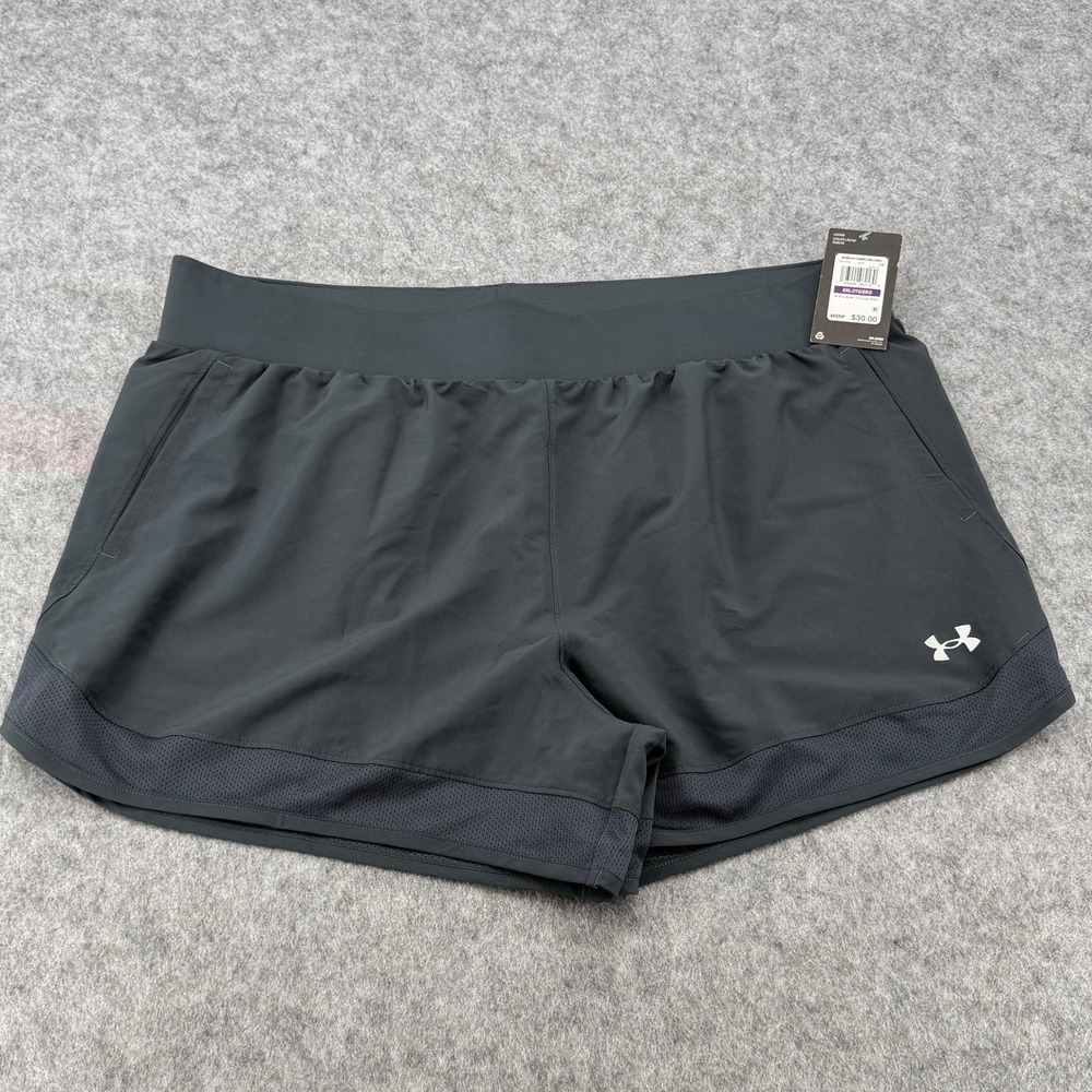 Under Armour Womens Woven Training Shorts XXL Black Gray Loose Fit 1351232
